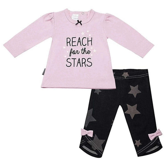Bold Star Ls Tshirt and black star print leggings baby set in pink and black