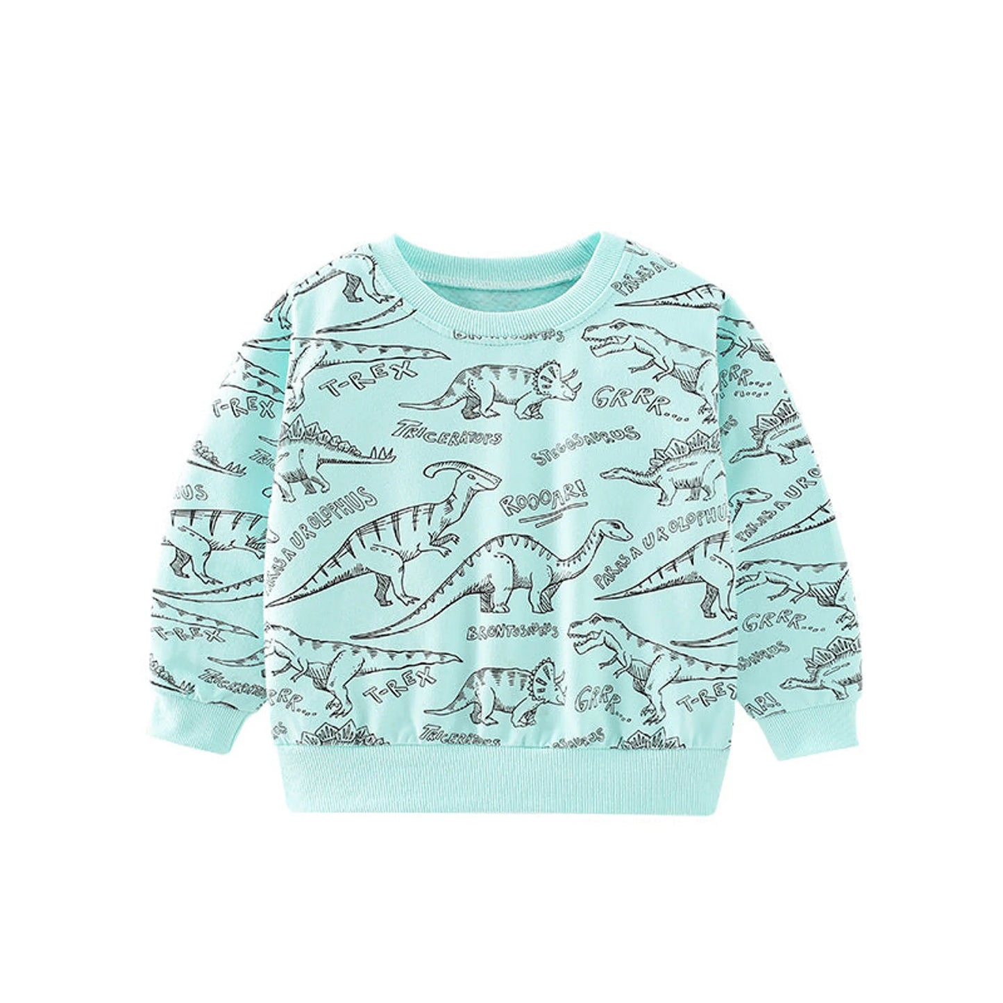 Baby All Over Dinosaur Print Pattern Long Sleeve Casual Sweatshirt