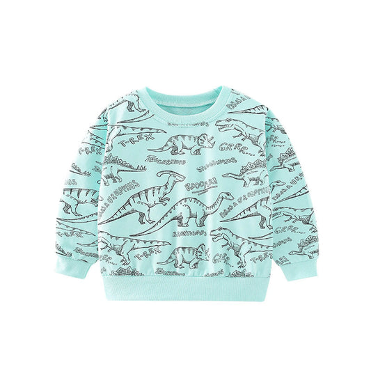 Baby All Over Dinosaur Print Pattern Long Sleeve Casual Sweatshirt