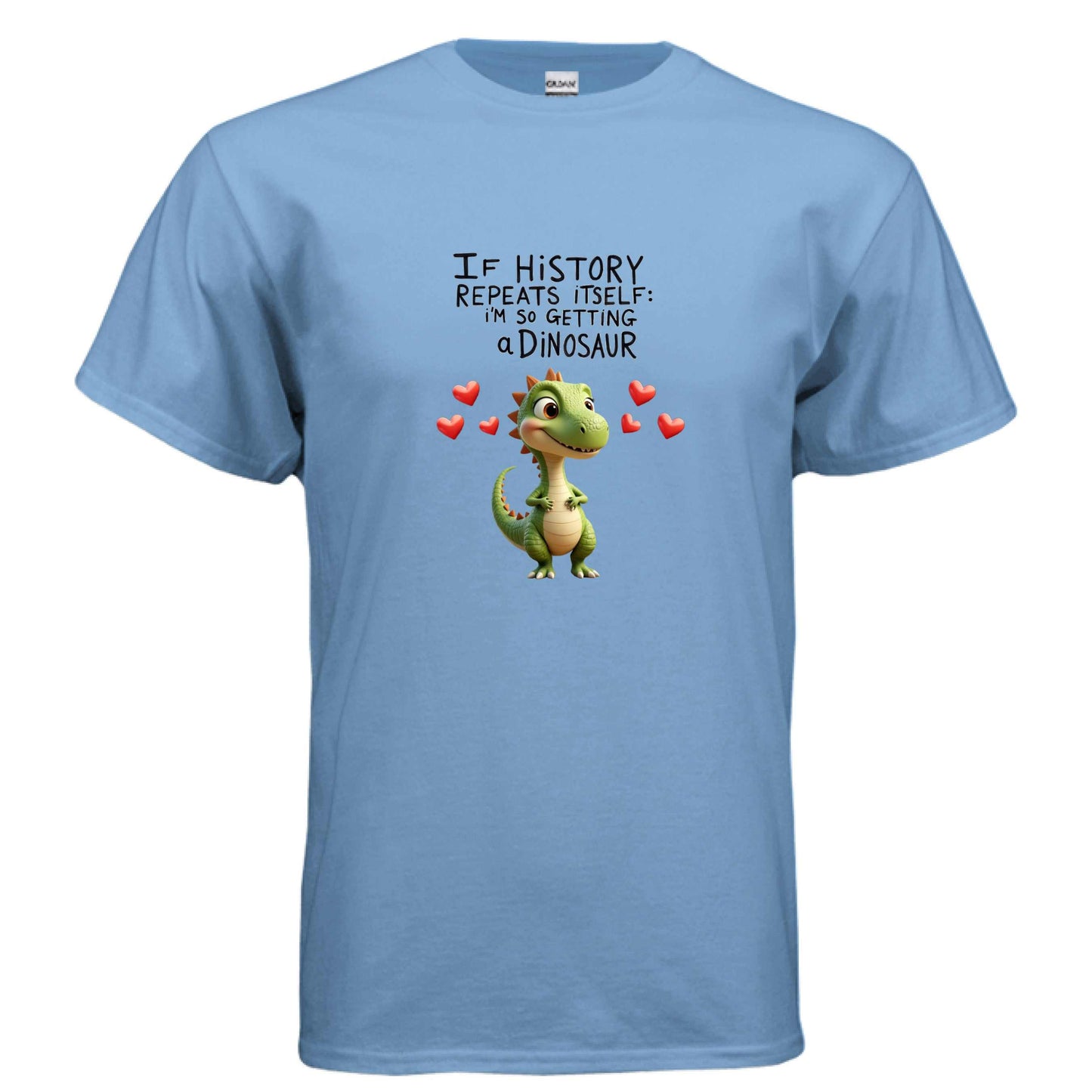 Gildan adult Getting a Dinosaur Tee 100% preshrunk cotton classic fit shirt in ash grey with sustainable USA cotton