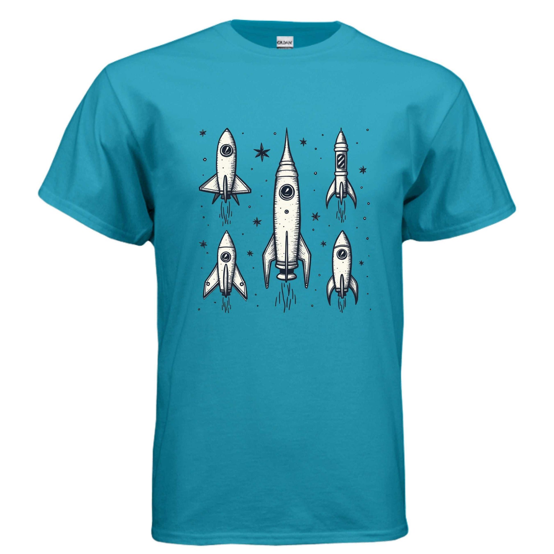 Rocket Ships Tee Gildan Adult T-Shirt made of 100% preshrunk cotton in ash grey with classic fit and sustainable fabric